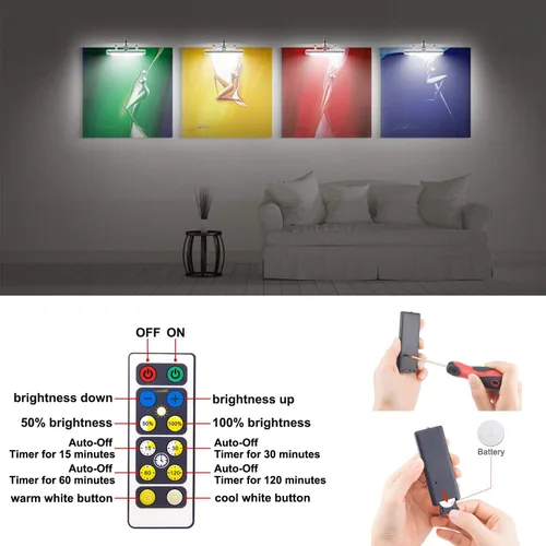 Miniatura 20 de LUXSWAY - Iluminación LED inalámbrica para marcos de fotos, iluminación recargable para exhibición de arte, clip para cuadros, luces para sobre