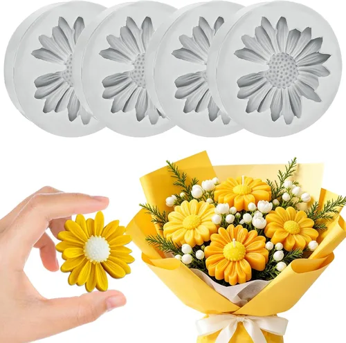 Miniatura 12 de Moldes de silicona para 7 cavidades, moldes para velas de flores de rosas, molde de fondant de peonía para gelatina, chocolate, mousse, decoración