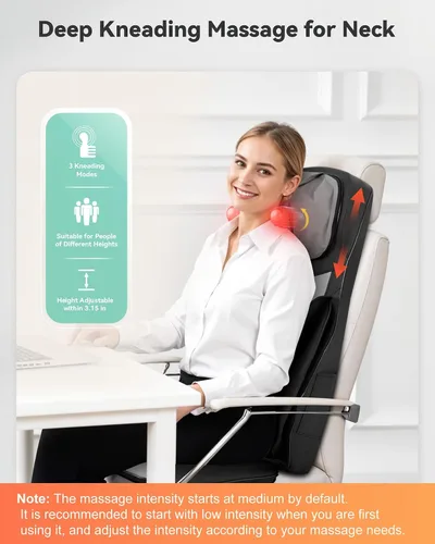 Miniatura 5 de Snailax Almohada Completa de Masaje para Silla, Masajeador de Cuello y Espalda con Calor, 4D Shiatsu Personalizable, Masaje Punto, Rodillo