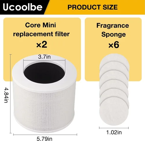 Miniatura 6 de Paquete de 2 mini filtros de repuesto para mini purificadores de aire LEVOIT Core, repuesto de filtro HEPA H13, filtro de alta eficiencia 3 en 1