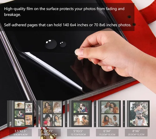Miniatura 7 de Álbum de fotos de cuero con páginas autoadhesivas, álbum de fotos de cuero a mano, álbum familiar de boda, capacidad para fotos de 3 x 5, 4 x 6, 5 x