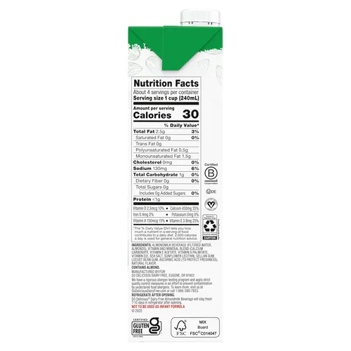 Miniatura 11 de So Delicious Leche de almendras estable sin lácteos, sin azúcar, vegano, verificado por proyecto sin OMG, 1 cuarto de galón (paquete de 6)