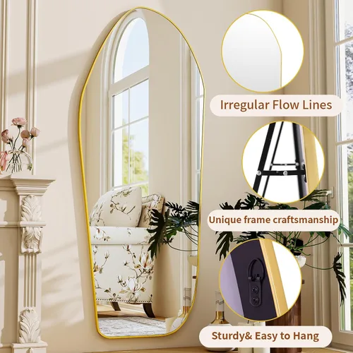 Miniatura 4 de BEAUTYPEAK Espejo Irregular de Cuerpo Entero - 67x24 Pulgadas Espejos Modernos con Marco Dorado, Espejo de Pared de Tocador de Forma Única para Sala
