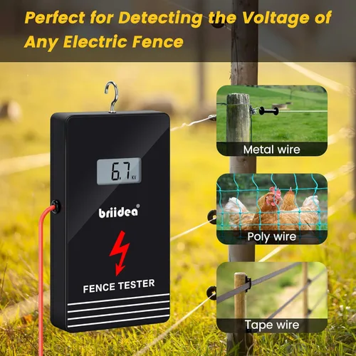 Miniatura 7 de briidea - Probador eléctrico de valla de 300 V-15000 V, con pantalla LCD grande y recordatorio de batería baja, diseñado para tu solucionador