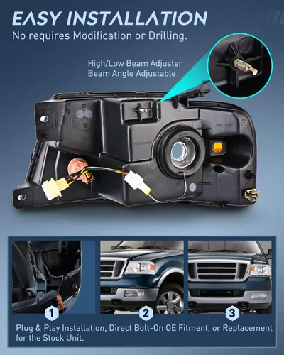Miniatura 2 de Nilight - Conjunto de faros delanteros para Ford F150 F-150 2004-2008, 2006-2008 Lincoln Mark LT, faro LED DRL, carcasa cromada Carcasa