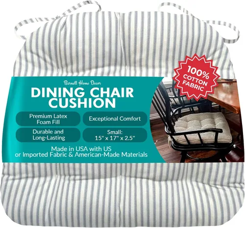 Miniatura 122 de Barnett Home Decor Ticking Stripe Berlin Blue - Almohadilla para silla de comedor con lazos, tamaño mediano 18, relleno de espuma de látex, lavable