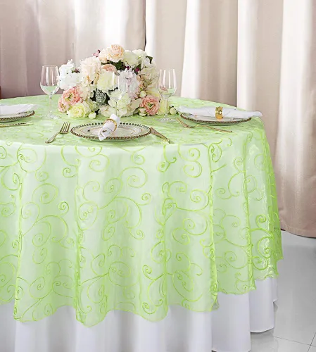 Manteles de organza bordados redondos de 90 pulgadas, manteles de organza para bodas, fiestas, banquetes, eventos, color verde manzana