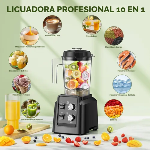 Miniatura 2 de Licuadora, licuadora de 1800 W con molinillo, licuadoras profesionales de 6 cuchillas para cocina, tritura hielo, autolimpieza, tarros de 68 onzas