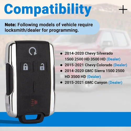 Miniatura 2 de Repuesto de llavero compatible con Chevy Silverado GMC Sierra 1500 2500 3500 2500HD 3500HD 2014-2020 GMC Canyon 2015-2021 Chevrolet Colorado