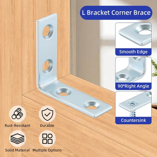 Miniatura 3 de Paquete de 40 soportes de esquina en L, soportes pequeños de metal en L para madera, soportes de acero de 1.5 pulgadas en ángulo recto para estantes