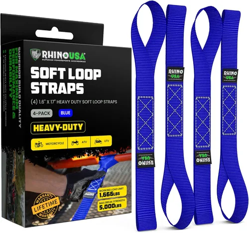 Miniatura 9 de Rhino USA Correas de amarre de bucle suave (paquete de 4) – 1.6 pulgadas x 17 pulgadas (5,000 libras de resistencia a la rotura) Correas de manillar
