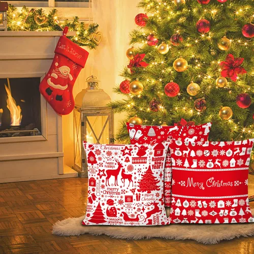 Miniatura 7 de Juego de 6 fundas de almohada navideñas de 18 x 18 pulgadas, fundas de cojín decorativas de Navidad para sofá, decoración del hogar, fundas de cojín