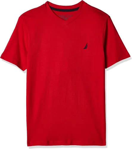 Nautica Camiseta de manga corta para niños grandes cuello en V de punto con logotipo bordado cómoda y suave