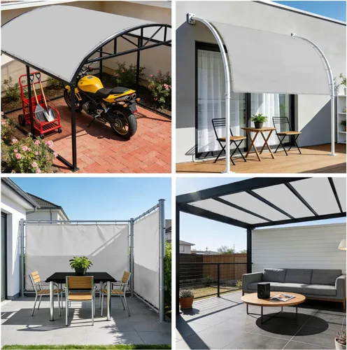 Miniatura 2 de E&K Toldo rectangular impermeable de 12 x 12 pies, con ojales, bloqueo UV, para pérgola, patio trasero, jardín, terraza, al aire libre (gris claro)