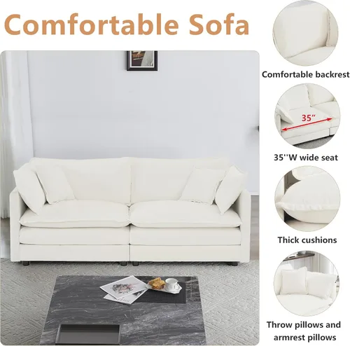 Miniatura 3 de mikibama Juego de sofá biplaza y sillón de lujo de 2 piezas, moderno juego de sofás nube tapizados de chenilla con 5 almohadas para sala de estar