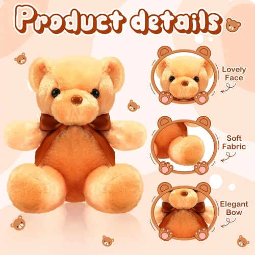Miniatura 3 de Skylety - 10 piezas de osos de peluche, paquete de animales de peluche suaves con lazo de cinta para regalo, boda, fiesta de despedida de soltera