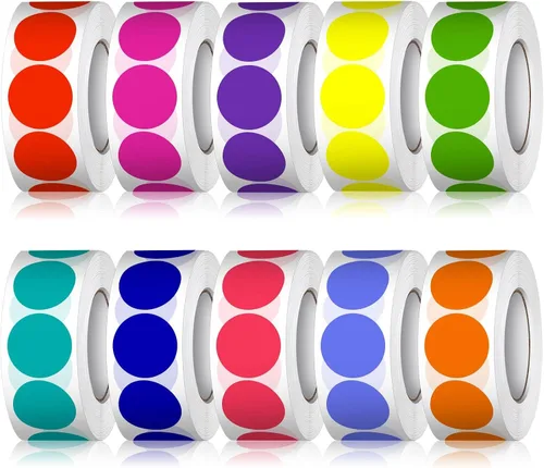 5000 PCS Calcomanías de Puntos de Colores de 3/4", Etiquetas Redondas de Codificación de Colores, Etiquetas de Círculo de Lunares para Niños 10