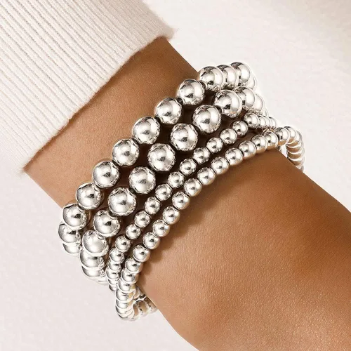 Miniatura 2 de Xerling 4 pulseras de cuentas doradas para mujer, pulseras de cadena de bolas de estrellas para adolescentes y niñas, pulsera elástica elástica