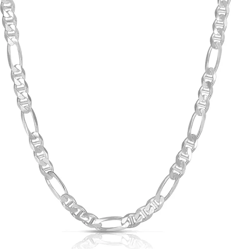 Savlano Collar de plata de ley 925 italiana maciza Figarucci Figaro Mariner con eslabones planos para hombres y mujeres, fabricado en Italia, viene