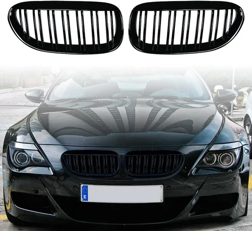 Miniatura 2 de Corp - Parrilla delantera negra brillante para riñón deportiva compatible con BMW E63 E64 650i 650Ci 645Ci M6 2DR 2004-2010 (doble línea)