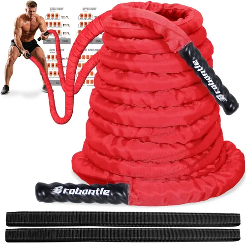 Miniatura 14 de Cuerda de batalla de 1/1.26/1.5/2 pulgadas de diámetro, rosa de 30 pies/40 pies/50 pies, cuerdas de entrenamiento de ejercicio para gimnasio