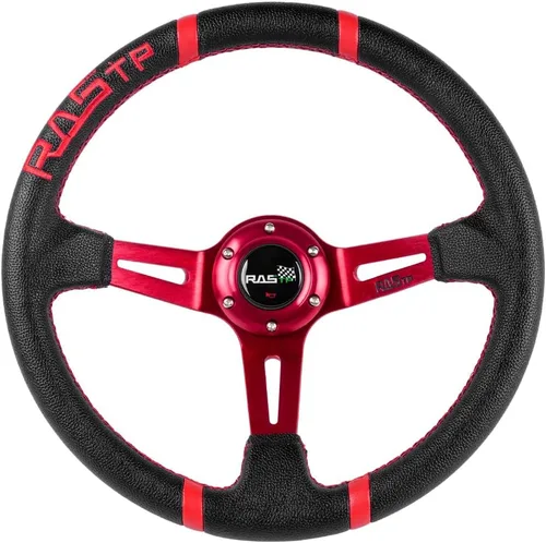 Miniatura 15 de RASTP - Volante universal de carreras de 13.8 pulgadas/350mm, 6 pernos, agarre de vinilo y aluminio con botón de bocina para auto - Negro