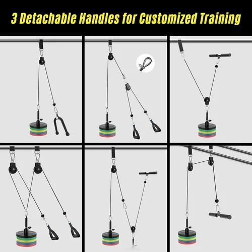 Miniatura 7 de Concho Sistema de polea de peso, sistema de polea de cable mejorado para gimnasio con cable de peso ajustable y asas desmontables, sistema de polea