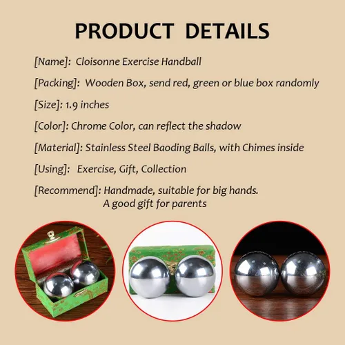 Miniatura 6 de BRABUD 1.9 pulgadas, un par de bolas de salud de Baoding, bolas de estrés chinas para aliviar el estrés con campanadas (plateado)