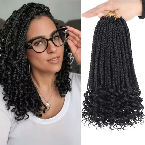 Miniatura 40 de XTREND 10 Pulgadas 6 Paquetes Trenzas de Caja de Ganchillo Cabello Pre-anudado Sin Nudos Bobo Trenzas de Caja 3X Extensiones de Cabello Trenzado 1b#