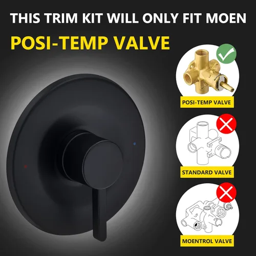 Miniatura 2 de Kit de molduras de ducha y bañera, compatible con válvula Moen Posi-Temp, negro mate