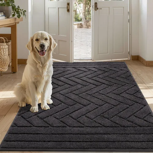 Miniatura 12 de Tindbea Tapete para perro para patas fangosas, absorbe la humedad, la suciedad, antideslizante, lavable, tapete de barro para perros, parte trasera