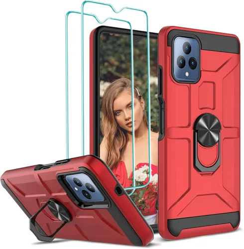 Miniatura 14 de Jeylly Funda para T-Mobile Revvl 5G con 2 protectores de pantalla de vidrio templado, cuerpo completo híbrido de policarbonato duro suave TPU anillo