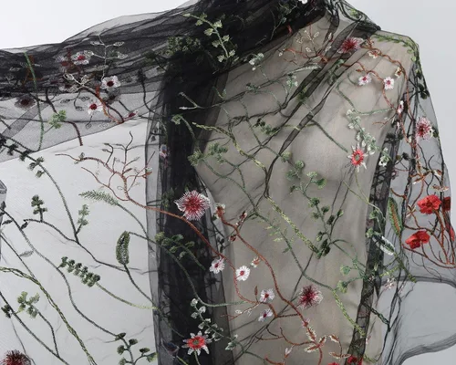 Miniatura 5 de Exquisita tela de encaje bordado floral de tul para costura, vestido superpuesto, adorno de cortina, 60 pulgadas de ancho