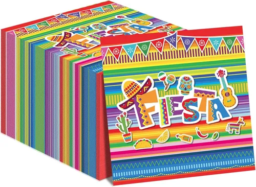 Paquete de 100 servilletas de fiesta mexicana para fiesta del 5 de mayo, servilletas de papel desechables con temática de fiesta mexicana, banderas