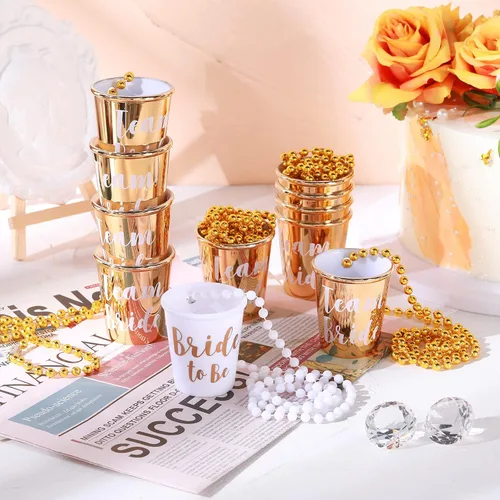 Miniatura 4 de Maitys - 12 collares de vasos de chupito de despedida de soltera, 11 vasos de chupito de plástico para novia y 1 novia con lámina dorada, recuerdo