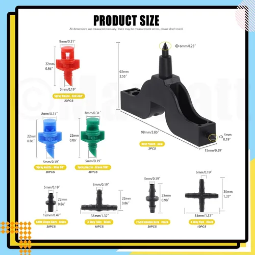 Miniatura 2 de Kit de accesorios de conectores de púas de riego por goteo de 152 piezas para tubos de 1/4 pulgadas, incluye rociador atomizador de rociador