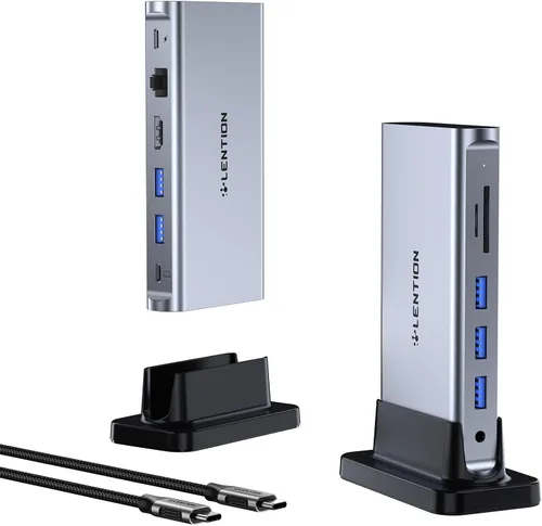 Miniatura 9 de LENTION Estación de acoplamiento para portátil USB C desmontable 10 en 1 con HDMI dual 4K a 60Hz, carga PD, USB C, USB-A, lectores de tarjetas