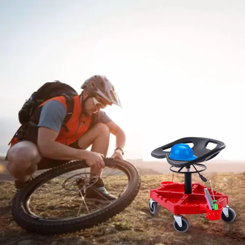 Miniatura 2 de DYRABREST Taburete de garaje con ruedas móvil, asiento de garaje neumático de altura ajustable con bandeja de herramientas y ruedas giratorias