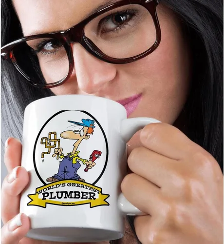 Miniatura 2 de 3dRose Funny Worlds Greatest Plumber II Occupation Job - Taza de cerámica de dibujos animados, 11 onzas, color blanco