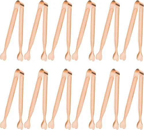 Pinzas Pequeñas para Servir, Anytrp Paquete de 12 Pinzas de Acero Inoxidable para Azúcar, 5.3 pulgadas Pinzas de Metal de Cocina para Aperitivos Oro