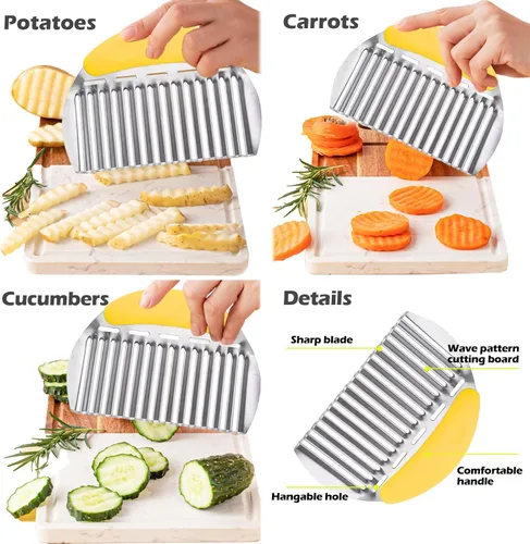 Miniatura 3 de JAYVAR Cortador de arrugas grande para papas, cortador de arrugas de verduras de acero inoxidable, versátil picador ondulado de verduras para bordes