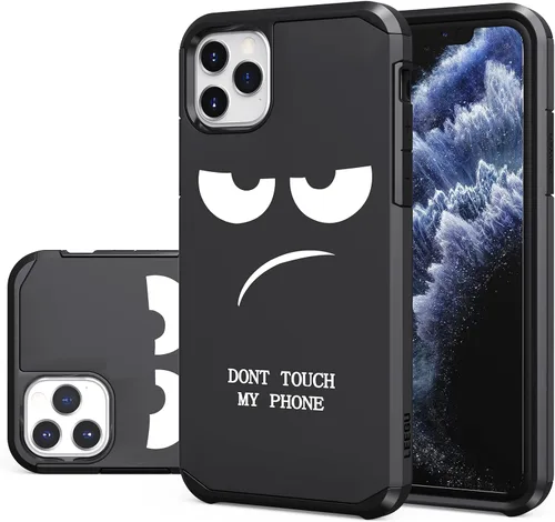 Miniatura 8 de Funda para iPhone 11, bonita funda [Don't Touch My Phone] a prueba de golpes de doble capa resistente de silicona protectora de plástico para niñas