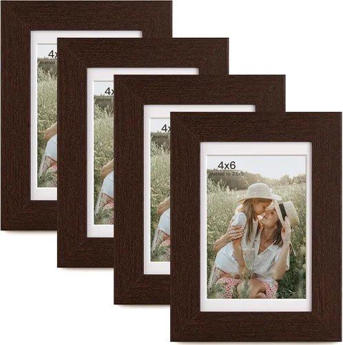 Miniatura 10 de Momentworth Portarretratos de 4 x 6 pulgadas con paspartú para 3.5 x 5 pulgadas, marcos de fotos con grano de madera negra envejecida para pared