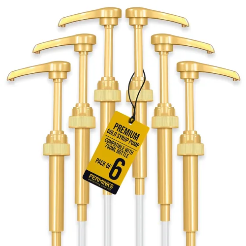 Miniatura 8 de Dispensador de bomba de jarabe de café de 6 piezas (color dorado) - Compatible con botellas de jarabe Torani, Davinci y Skinny