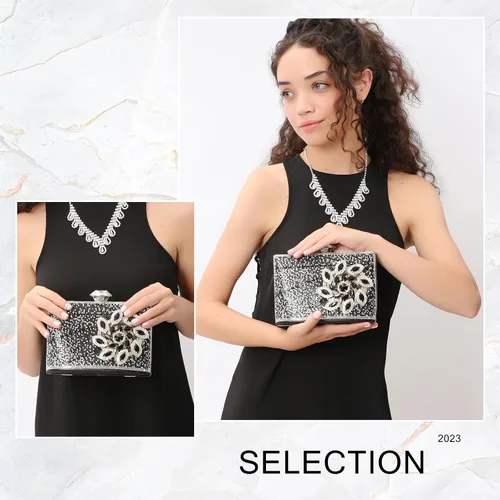 Miniatura 4 de Bolso de mano de cristal negro para mujer, bolso de noche con purpurina, bolso de lujo con borla de moda para boda, fiesta, baile de graduación