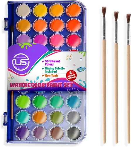 Juego de pintura de acuarela, 36 colores de pintura de acuarela lavable incluye paleta de acuarela y 3 pinceles para pintar. Excelente pintura de
