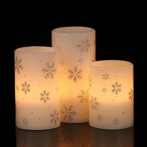 Miniatura 15 de Velas de muñeco de nieve de vidrio sin llama con pilas, control remoto y temporizador, cera real, LED, parpadeantes, pilar de velas blancas, luz