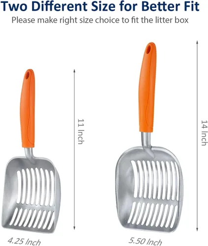 Miniatura 3 de WePet Cuchara de arena para gatos, tamiz de aleación de aluminio, pala de metal profunda, mango largo, tamizado de excrementos, levantador de heces