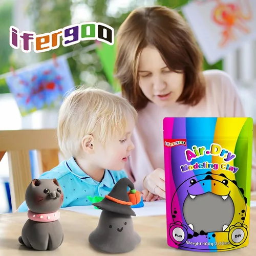 Miniatura 3 de iFergoo Arcilla Seca al Aire Gris, Arcilla para Modelar Creativa DIY para Niños, Arcilla Mágica Super Ligera para Niños de 3 a 12 Años, Arcilla