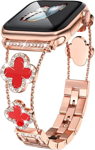 Miniatura 13 de Musk-MSKR Correas de metal con diamantes añaden brillo a tu reloj para Apple Watch Series 11/10/9/8/7/6/5/4/3/2/SE/Ultra Trébol Simple y elegante